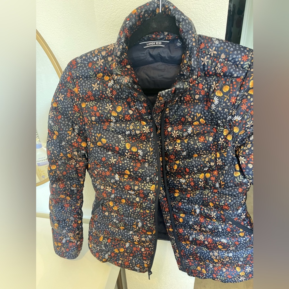 Land's End Floral Lightweight Puffer Jacket-Small
